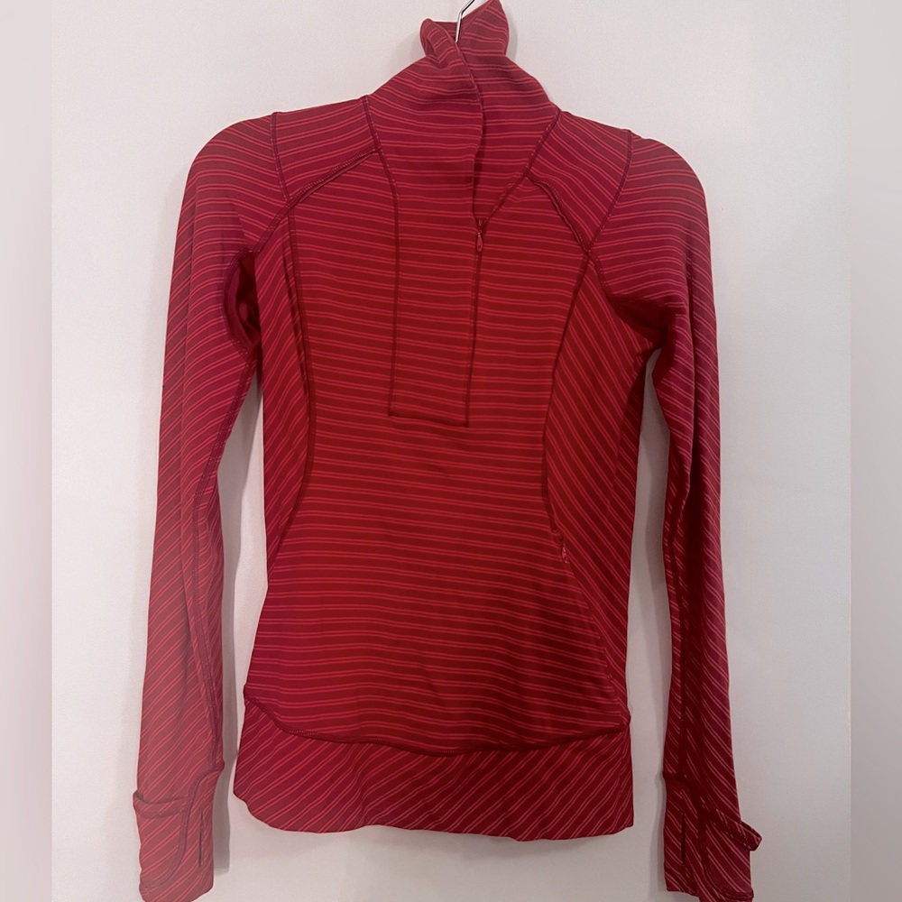 Lululemon think fast 1/2 zip pullover size 6 cranberry stripe
